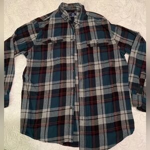 Men’s large plaid flannel, w coordinating green long sleeve medium.